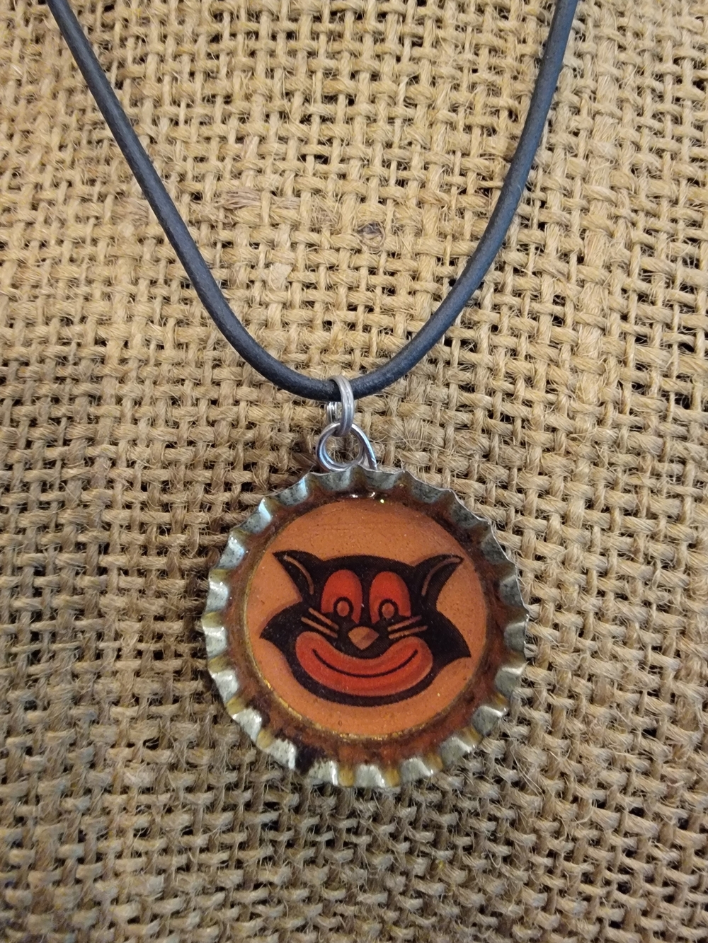 Vintage Halloween Cat Orange Bottlecap Pendant Necklace